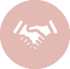 A pink circle with two hands shaking.