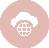 A pink circle with an image of a cloud and globe.